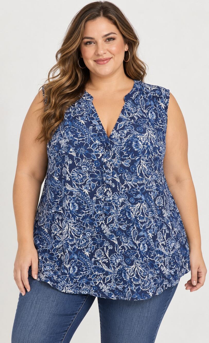Torrid 4 (4x) blue floral sleevless summer casual relaxed fit track top popover
